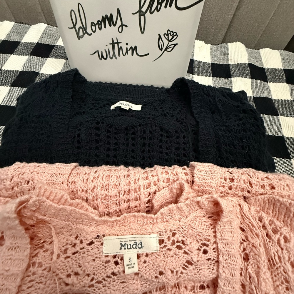 Mudd Women's Black and Soft Pink Cardigan Duo